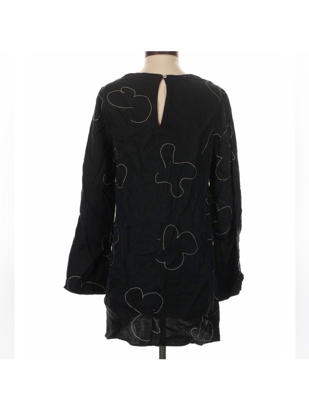 Madewell Erika Cupro Shift Dress Black Floral Mini Long Sleeve NWT Size Small - Picture 3 of 7